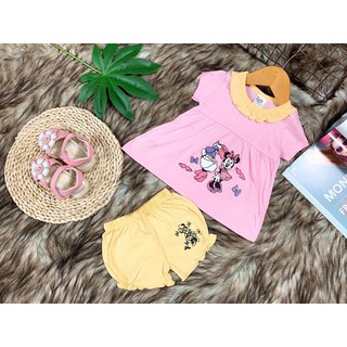Bộ bé gái tay ngắn bèo cổ