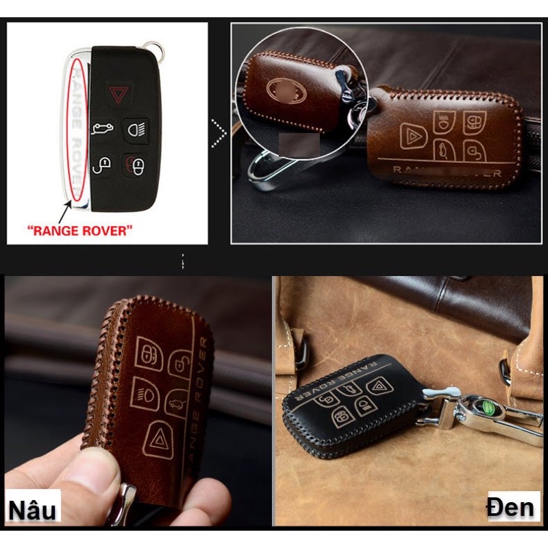 Bao da móc khoá cho dòng xe  Ranger Rover, bọc chìa khoá xe hơi handmade cao cấp, Khắc tên và SĐT chủ xe