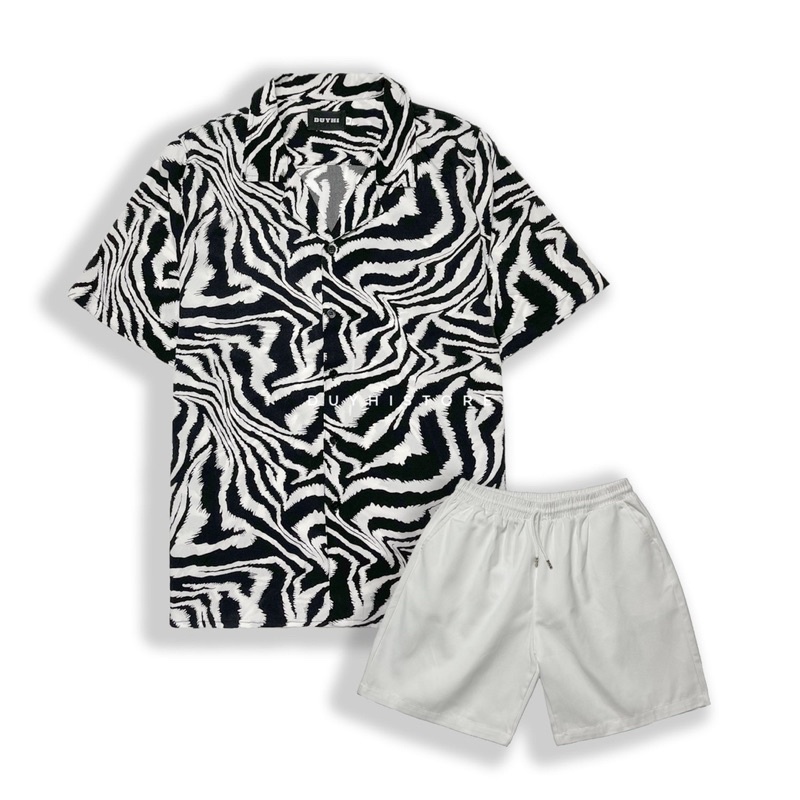 Áo sơ mi cộc tay VẰN TRẮNG họa tiết unisex form rộng | DUYHI | Ảnh thật