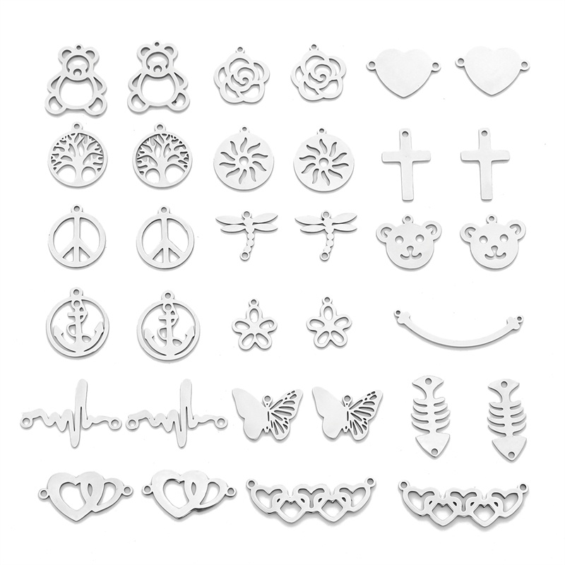 Bộ 4 mặt dây chuyền hình thánh giá trái tim chất liệu inox dành cho làm trang sức DIY