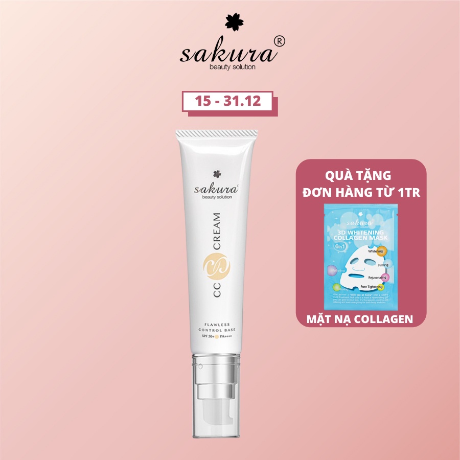 Kem trang điểm chống nắng Sakura Cc Cream Flawless Control Base sáng đều màu da 40ml
