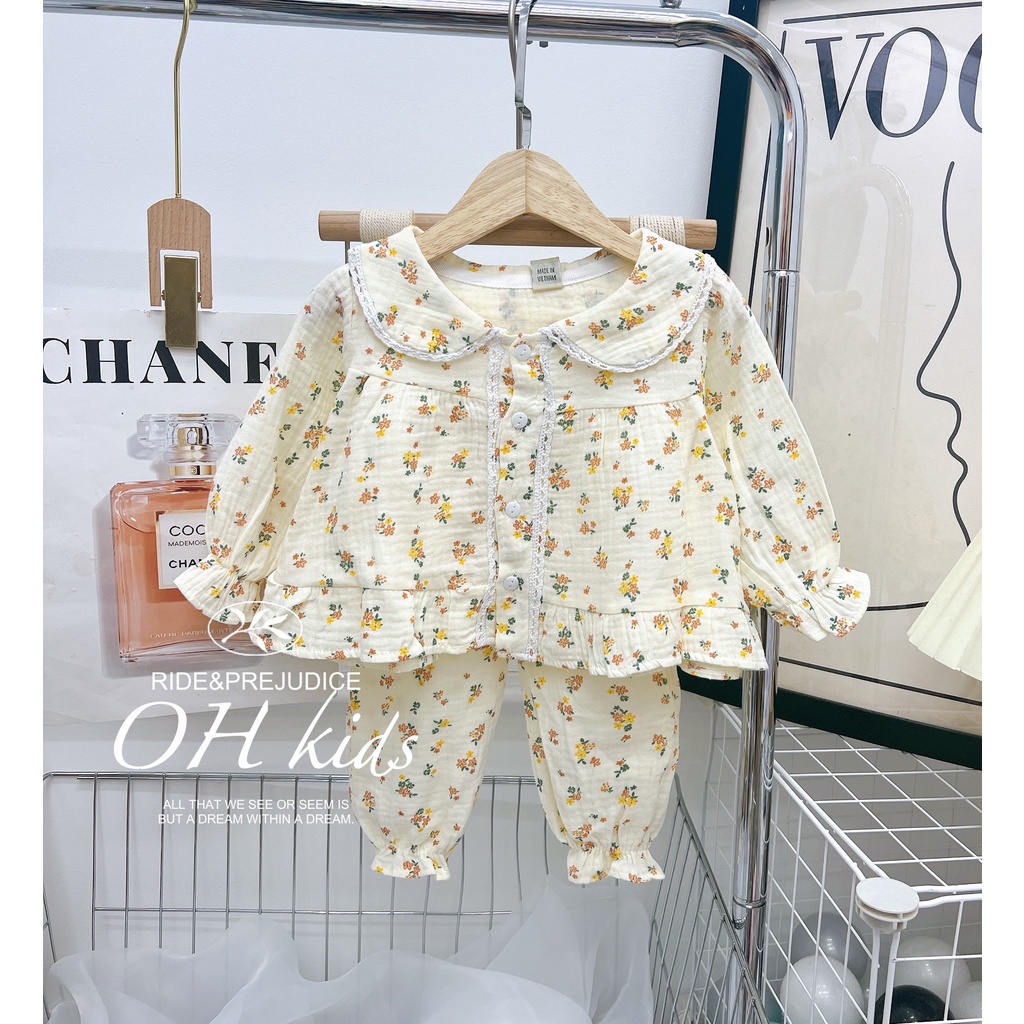 (Link 1)(7-13kg) Bộ dài tay cánh tiên vải xô Muslin cao cấp, chất liệu oganic cho bé gái