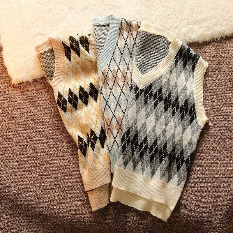 Áo Gile Len Hoạ Tiết Kẻ Trám DALYN Phối Áo Sơ Mi, Áo Len Gile Thổ Cẩm Hottrend | BigBuy360 - bigbuy360.vn