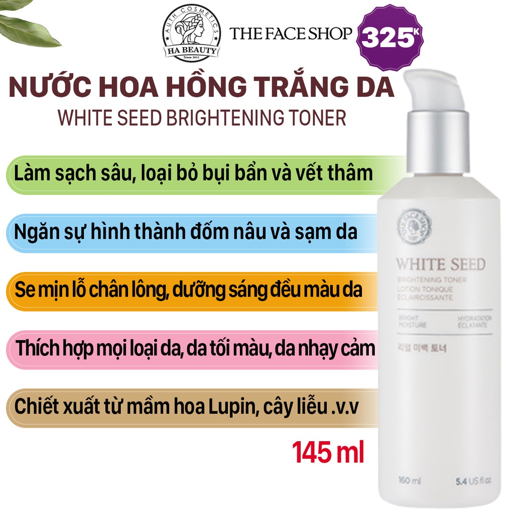 Nước hoa hồng trắng da dưỡng ẩm se khít lỗ chân lông The Face Shop White Seed Brightening Toner 145ml