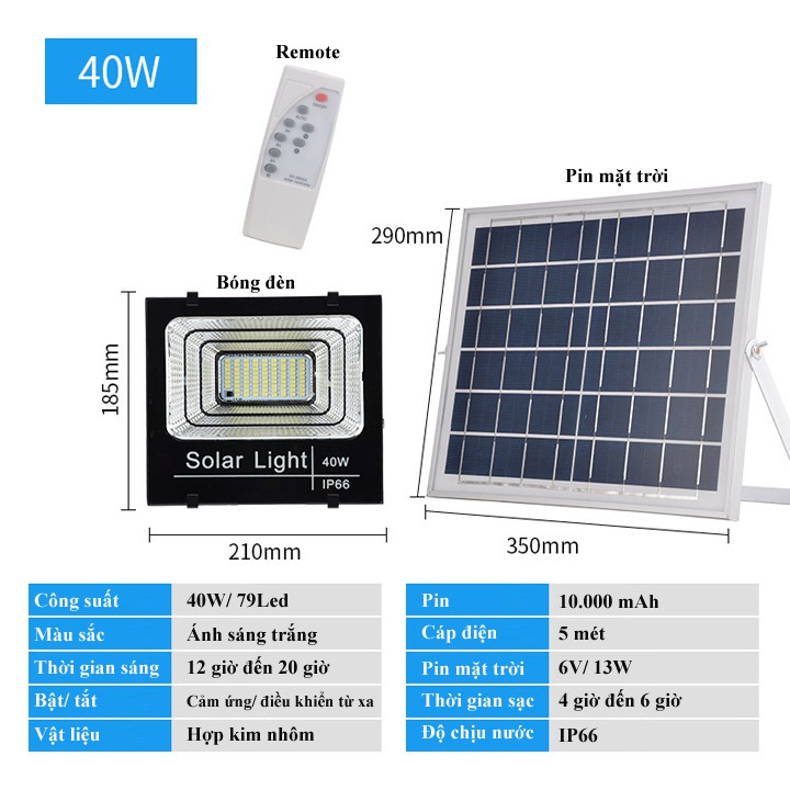 Đèn năng lượng mặt trời 40W -Đèn led năng lượng mặt trời 40W