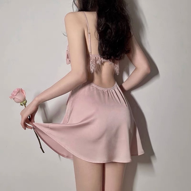 Váy ngủ lụa nơ ngực sexy: V1478