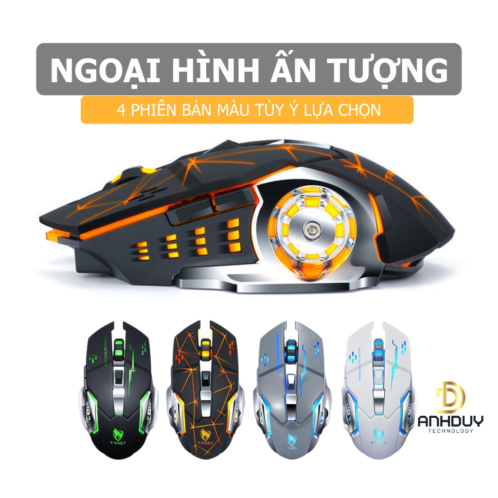Chuột không dây gaming TWolf Q13 2400 DPI click silent pin sạc Led 7 màu siêu đẹp đỉnh cao gamer - Hàng chính hãng