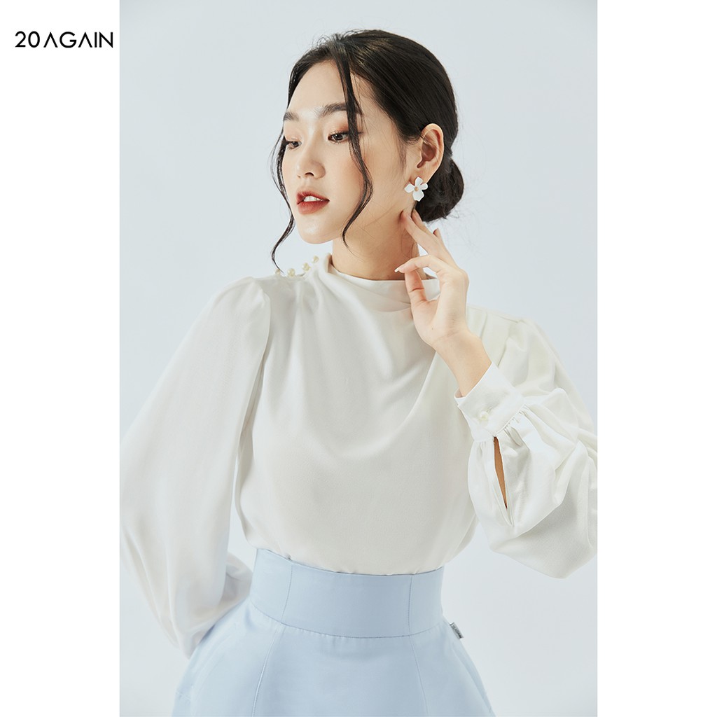 Áo sơ mi nữ dài tay cổ đổ 20AGAIN, thiết kế tay bồng ASA1109
