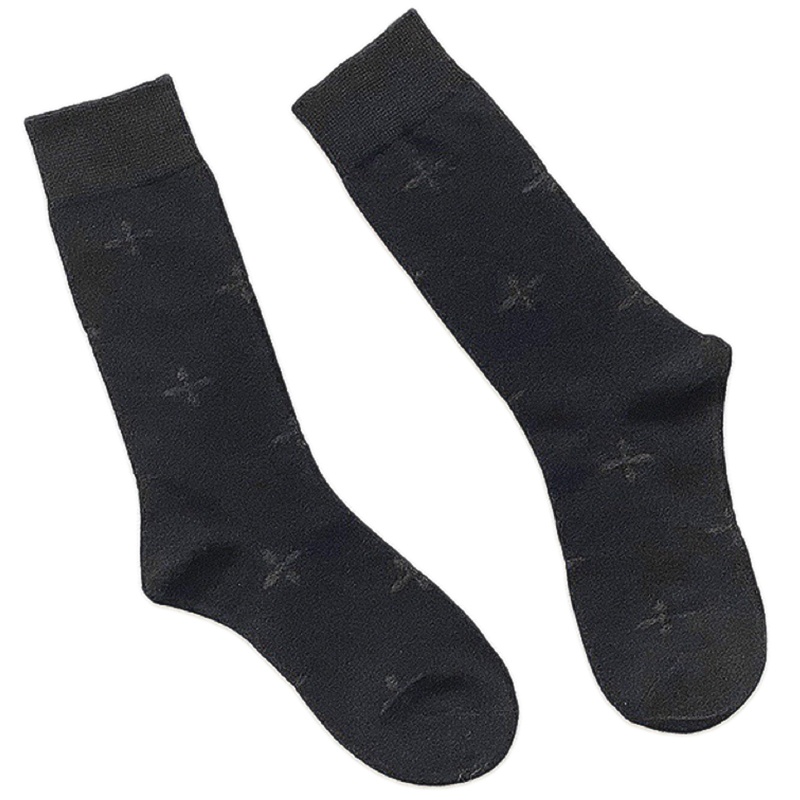 XIXI Tất Đen Dài Qua Gối Họa Tiết Đan Chéo Phong Cách Lolita Goth Cho Nữ