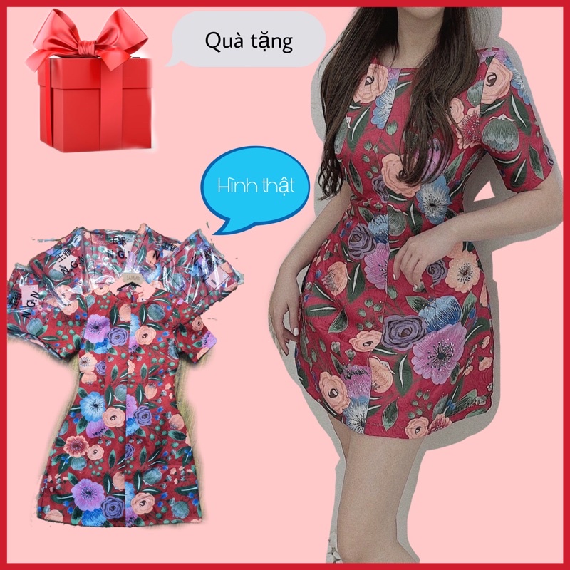 (HÀNG SHOP) ĐẦM VÁY GẤM HOA PHỐI MÀU TAG NGN