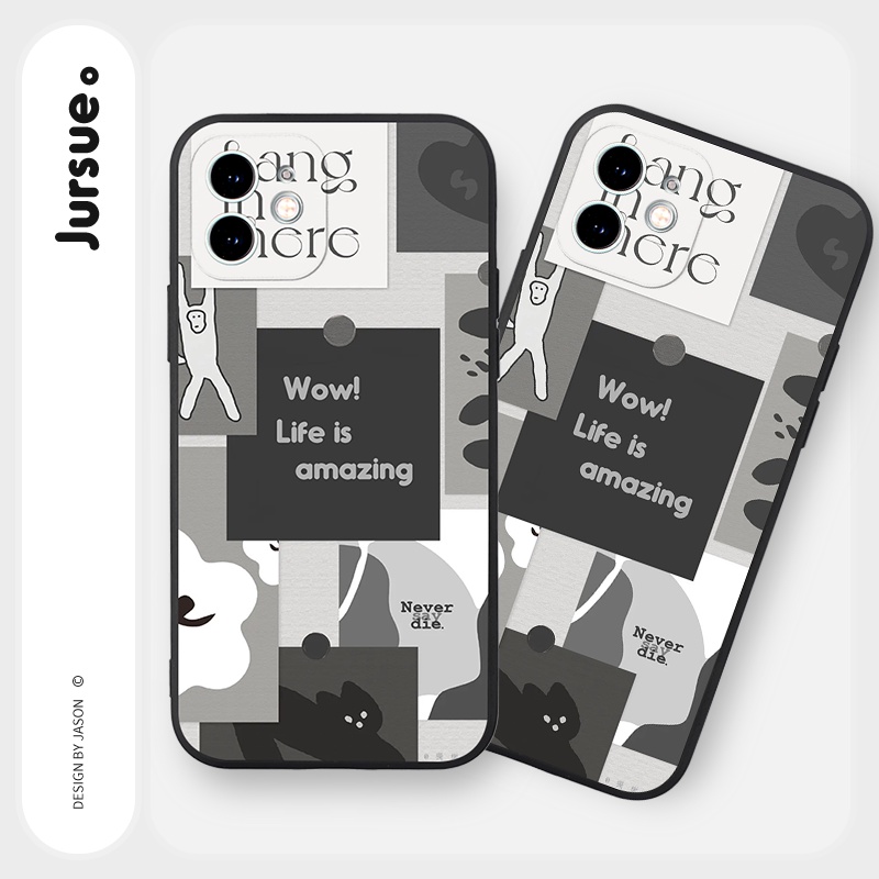 Ốp lưng JURSUE mềm chống bẩn hình độc lạ đen Cho iPhone 14 13 12 11 Pro Max SE 2020 X XR XS 8 7 ip 6S 6 Plus Y2237