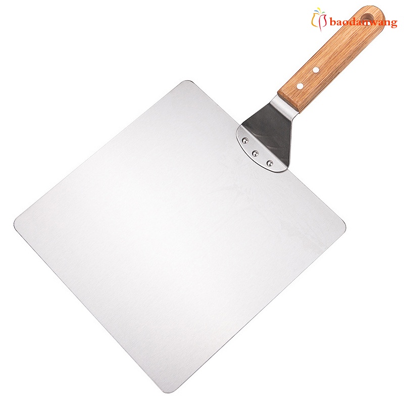 Xẻng xúc bánh pizza bằng thép không gỉ 10 inch tay cầm gỗ tiện dụng