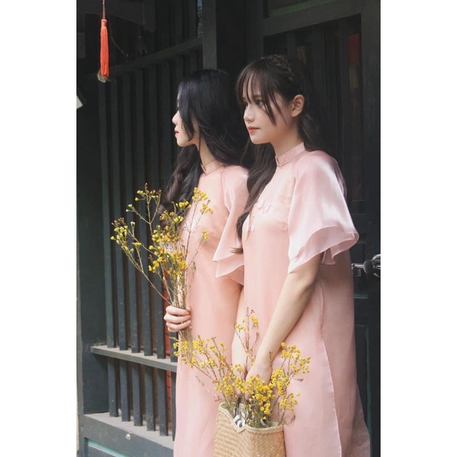 ÁO DÀI VOAN LOT LỤA HỌA TIẾT HOA ĐÀO HOT TÊT 2022