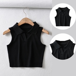 Áo croptop cổ bẻ sát nách - ACCB