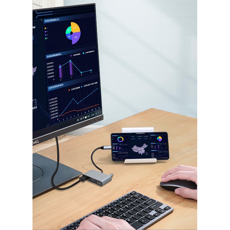 Hub Chuyển Đổi USB C HUB 5 Trong 1 Sang HDMI 4K VGA PD USB 3.1 type C PD Cho MacBook Pro Laptop