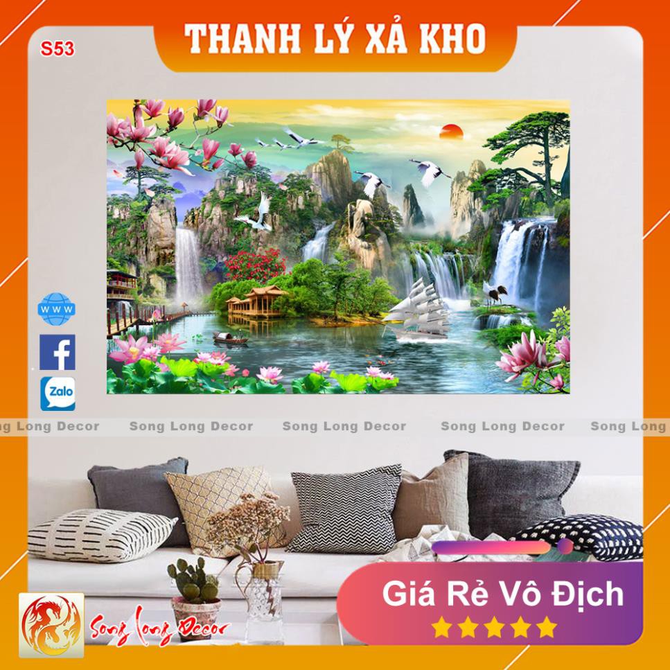 Tranh dán tường 3d Sơn Thủy Hữu Tình - S53 Tranh 3D Phong Thủy - Giấy dán tường 3d - Song Long Decor