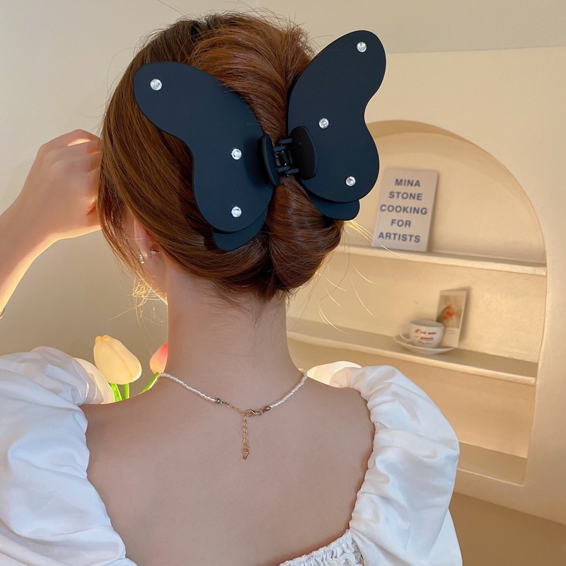 Kẹp Tóc Cá Mập Đính Kim Cương Đen Lớn Phong Cách Hàn Quốc