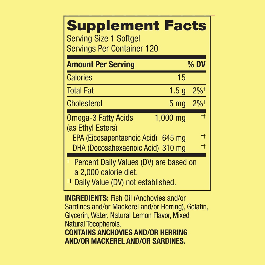 Dầu Cá Siêu Cô Đặc Vị Chanh Spring Valley Omega 3 1000mg 180 Viên