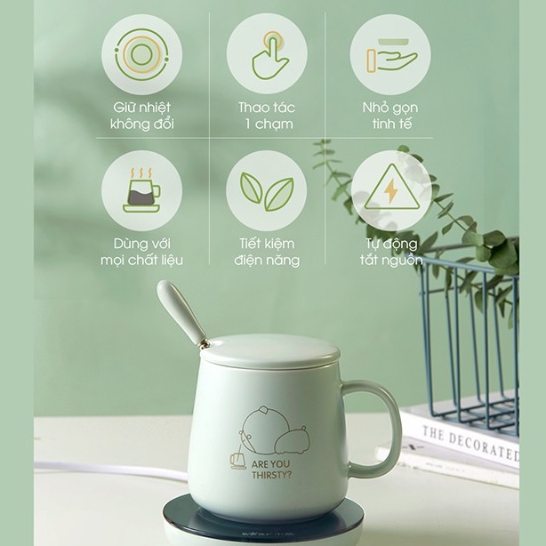 Set Cốc Kèm Đế Hâm Nóng Giữ Nhiệt Bear Chính Hãng DRBD-A16C1 - Tặng Kèm Thìa Khuấy