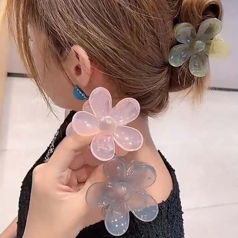 Kẹp Tóc Nhựa Acrylic Hình Hoa Màu Xám / Xanh Lá Trong Suốt Dễ Thương Cho Nữ