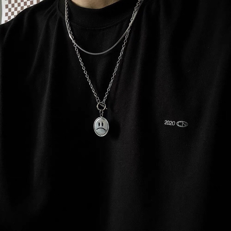 Dây chuyền xoay 2 mặt cười buồn khoá OT thép không gỉ