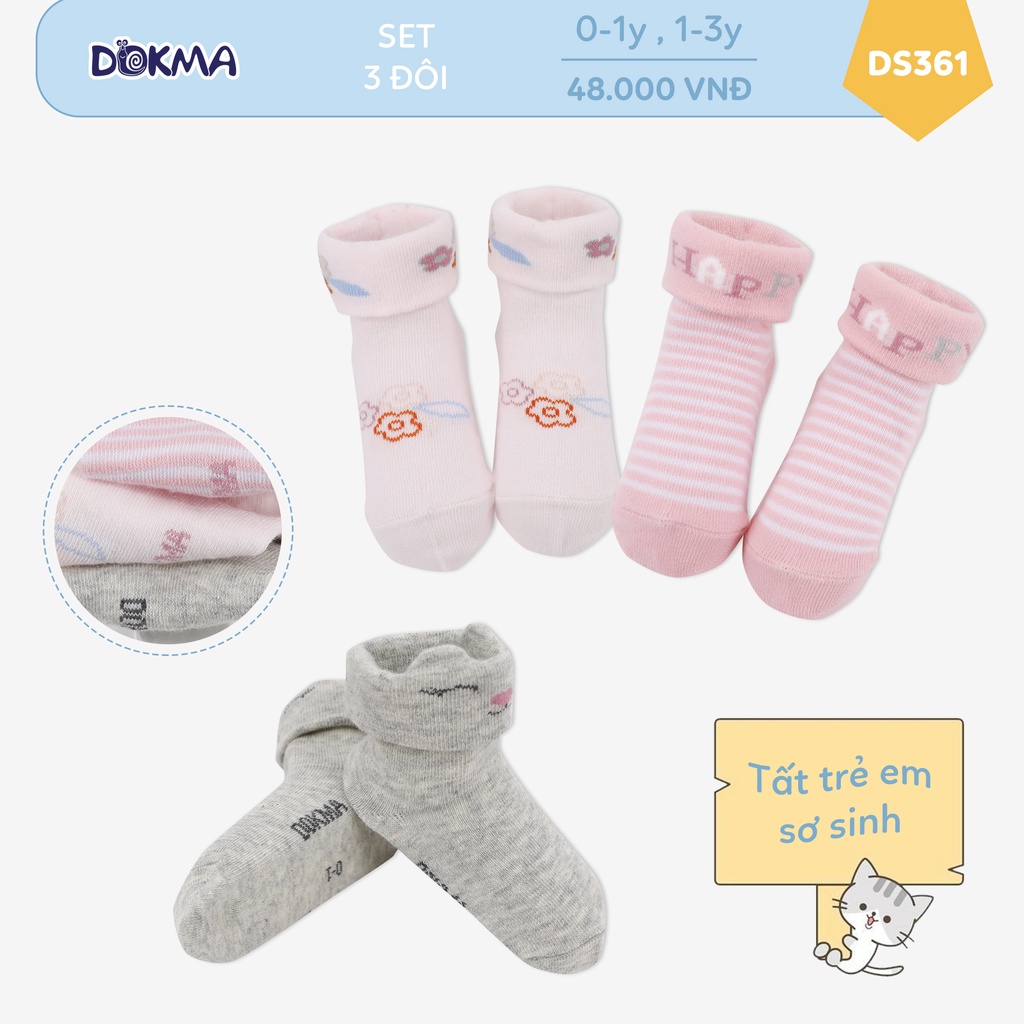 Set 3 đôi tất trẻ em Dokma thu đông cho bé (0-3T)