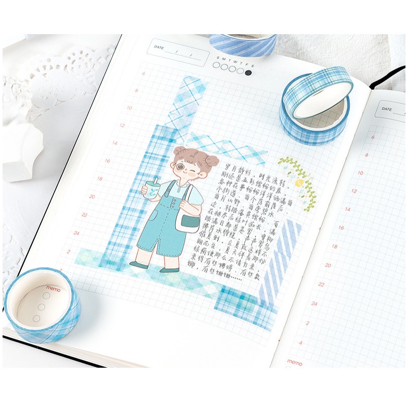 Set 8 Cuộn Băng Keo Họa Tiết Đơn Giản Dán Trang Trí Sổ Tay Nhật Ký
