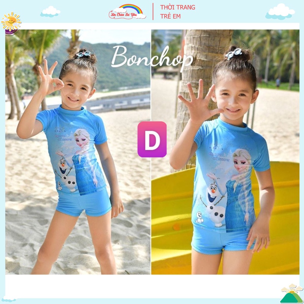BỘ ĐỒ BƠI BÉ GÁI CÔNG CHÚA ELSA CÙNG OLAF HÌNH TUYẾT DỄ THƯƠNG MÀU XANH CỰC CHẤT D