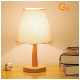 Đèn để bàn, đèn ngủ vintage trang trí phòng ngủ GU DECOR, thân gỗ kèm công tắc bật tắt