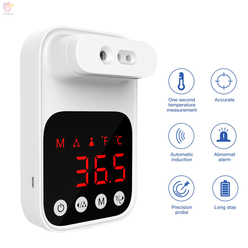 ET Wall Mounted Non-contact IR Thermometer with Multi-Language Voice Broadcast ℃/ ℉ Switch Auto Measuring Forehead Thermometers Fever Alarm, Wall or Tripod Mounted for Home Office School Public Places