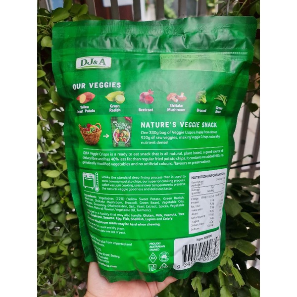 Snack rau củ nấm sấy giòn DJ&A VEGGIE CRISPS 330g