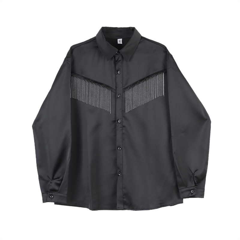 Áo Sơ Mi Lụa Satin Cao Cấp Đính Tua Rua Kim Loại Thời Trang Mới Cho Nam