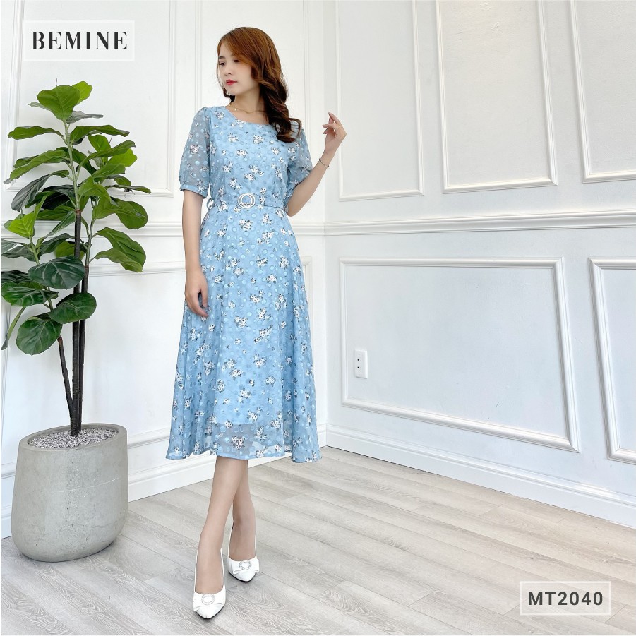 Đầm thanh lịch tay phồng khoen eo BEMINE MT2040XANH | BigBuy360 - bigbuy360.vn
