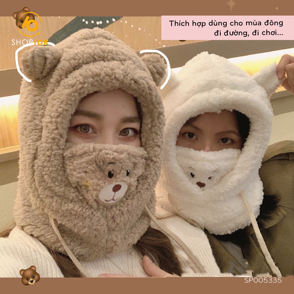 Mũ lông gấu mềm quàng cổ, che miệng giữ ấm mùa đông phong cách Hàn quốc - SP005335