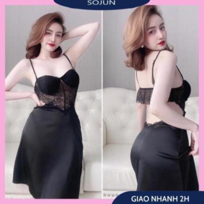 Váy Ngủ Nữ, Đầm Ngủ Ren Bụng Có Mút Kèm Quần. Chất Lụa Latin Mềm Mịn, Màu Sắc Tươi Trẻ Sang Trọng Gợi Cảm Cho Bạn Trẻ.