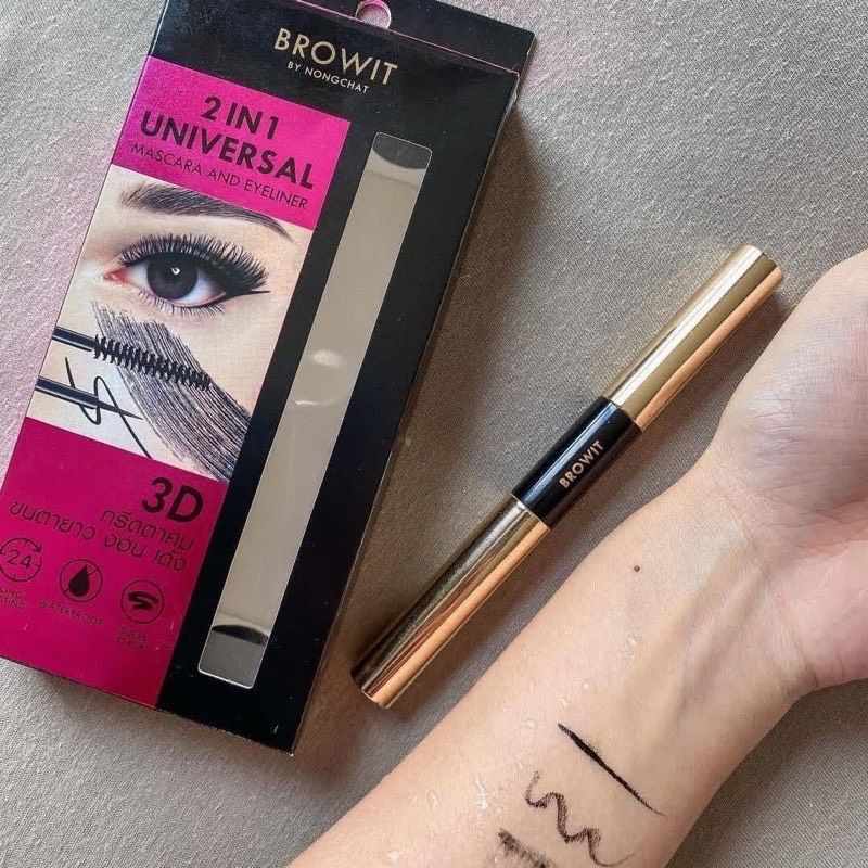 Chuốt Mi + Kẻ Mắt Eyeliner Browit By Nongchat 2in1 Universal Mascara &amp; Eyeliner 3D