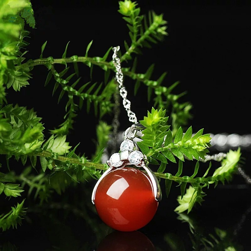 vòng cổ Mạ Bạc Đính Đá Mã Não Đỏ Phong Cách Hàn Quốc