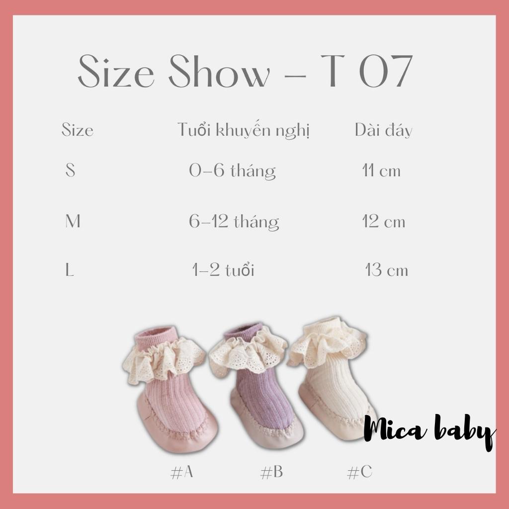 Giày tất tập đi chống trơn trượt viền ren đáng yêu cho bé Mica baby T07