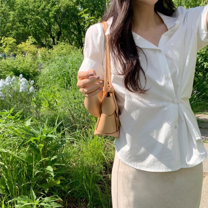 Áo Sơ Mi Tay Ngắn Màu Sắc Đơn Giản Phong Cách Hàn Quốc Cho Nữ