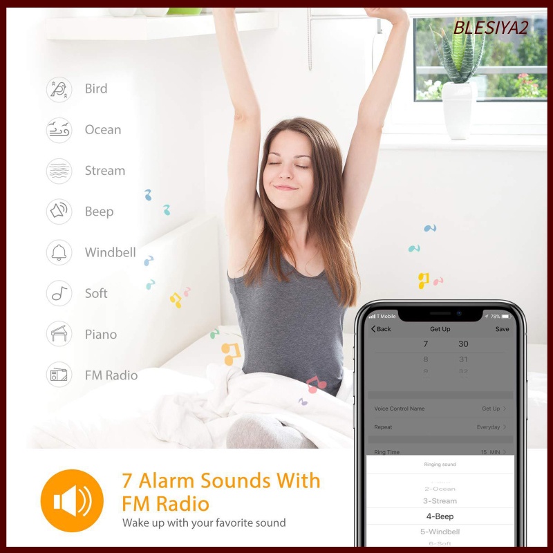 (Blesiya2) Đồng Hồ Báo Thức Có Đèn Báo Thức Và Đài Fm