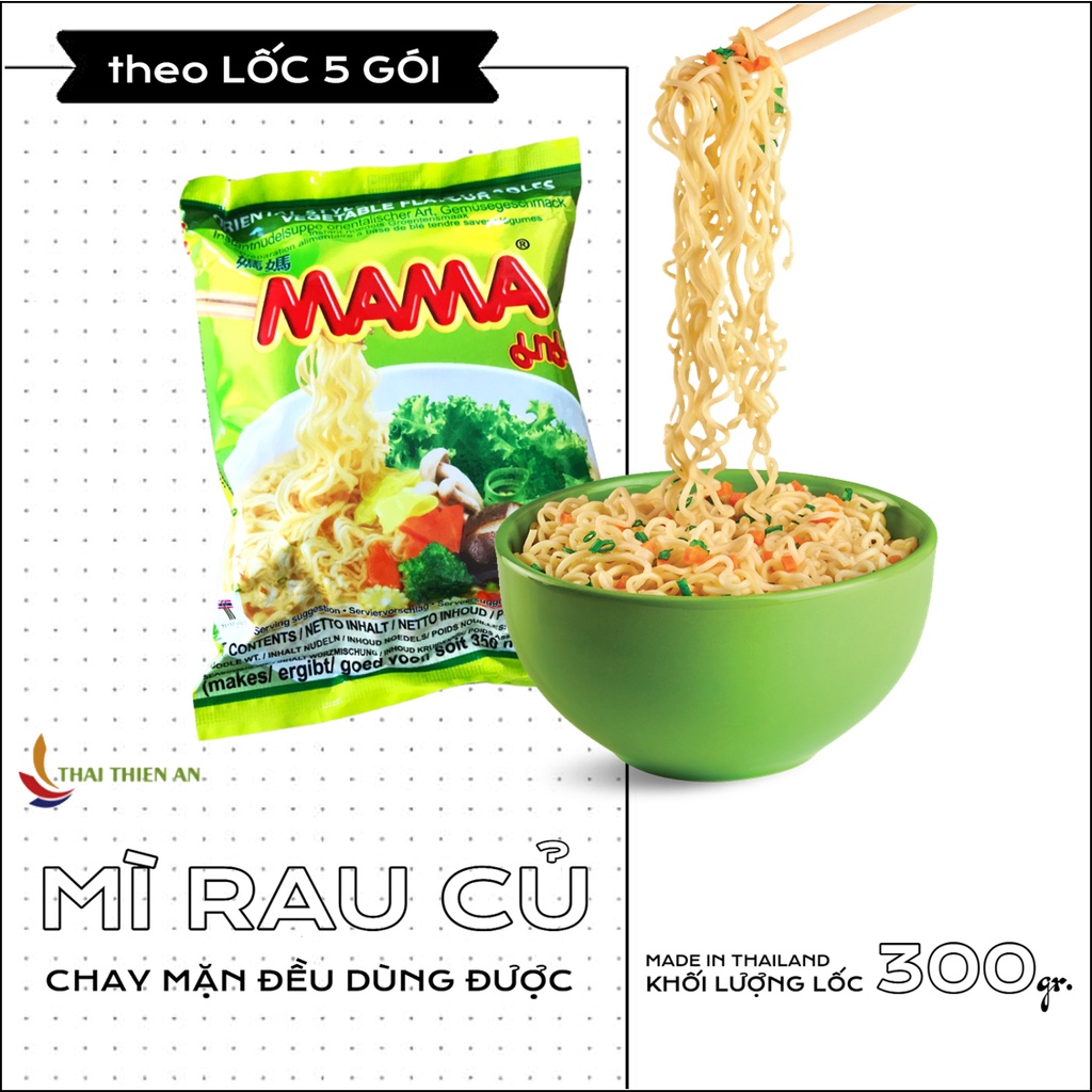 Mì chay rau củ MAMA Thái Lan 60gr - mì gói cho người ăn chay