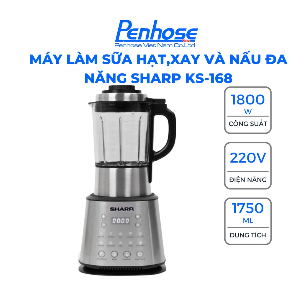 Máy Làm Sữa Hạt, Xay và Nấu Đa Năng SHARP KS-168, Hàng Chính Hãng Bảo Hành 12 Tháng