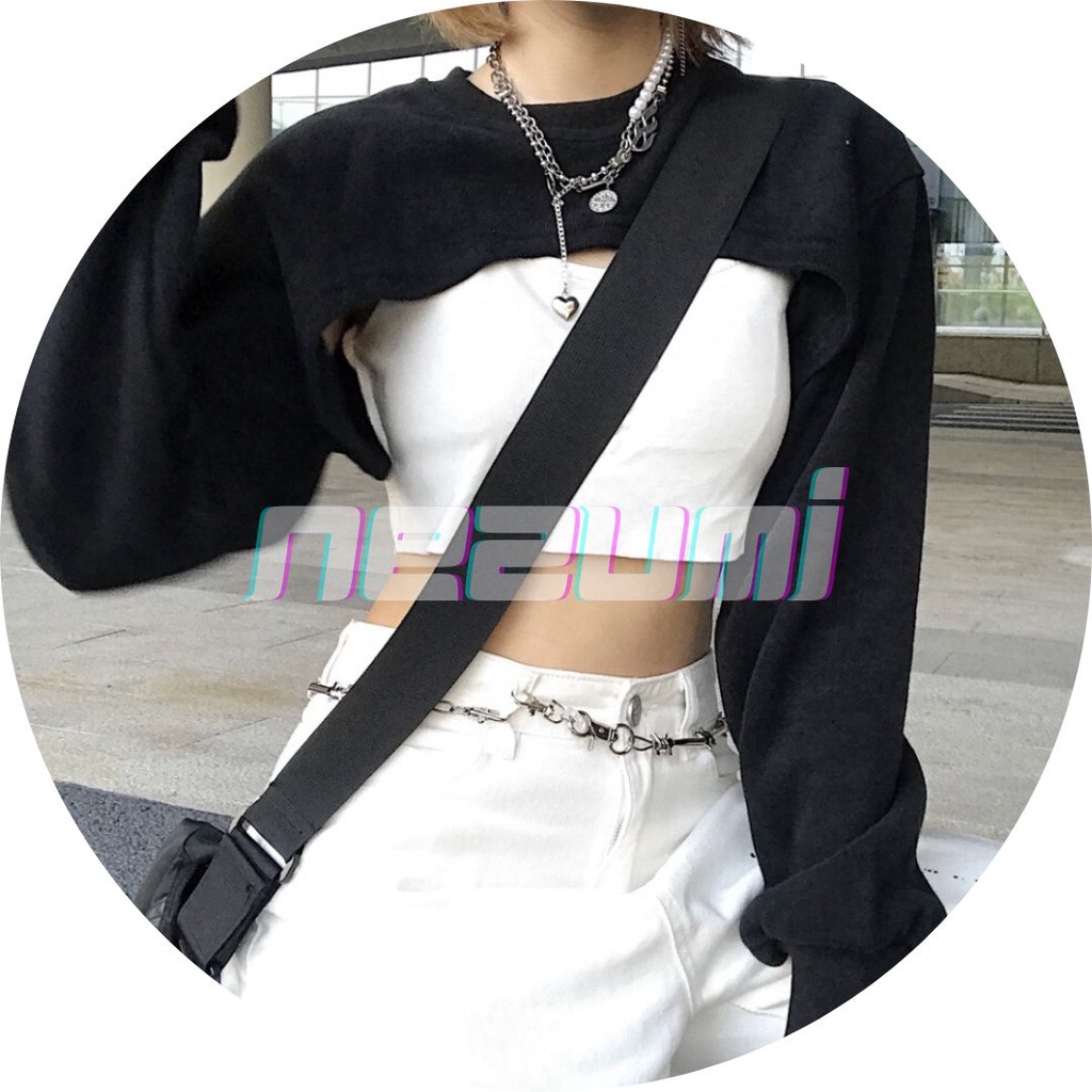 (Sẵn đen, trắng) Áo hoodie croptop dài tay trơn hở ngực Lisa Rose Blackpink không kèm áo trong (dance, gym)