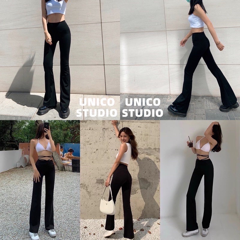 Quần Ống Loe Legging Cạp Cao Nâng Mông Che Khuyết Điểm Đùi To Tôn Dáng Cao
