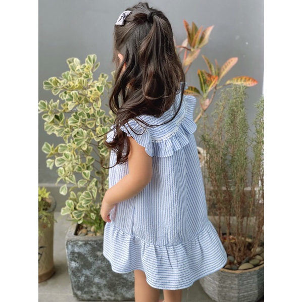 Váy Lennco xốp kẻ xanh da trời cho bé gái