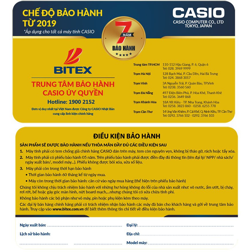 Máy tính CASIO FX-580VNX Chính Hãng Bảo Hành 7 năm Bitex