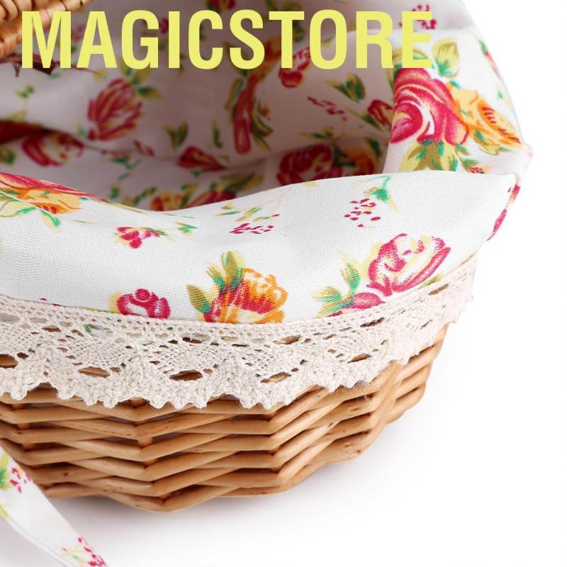 [Ready Stock] Magicstore Giỏ đựng đồ đi dã ngoại gắn nắp hai ngăn phủ vải in hoa dễ thương