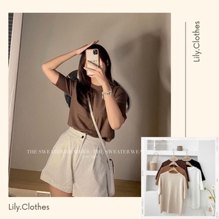 Áo len cộc tay trơn mịn cổ tròn