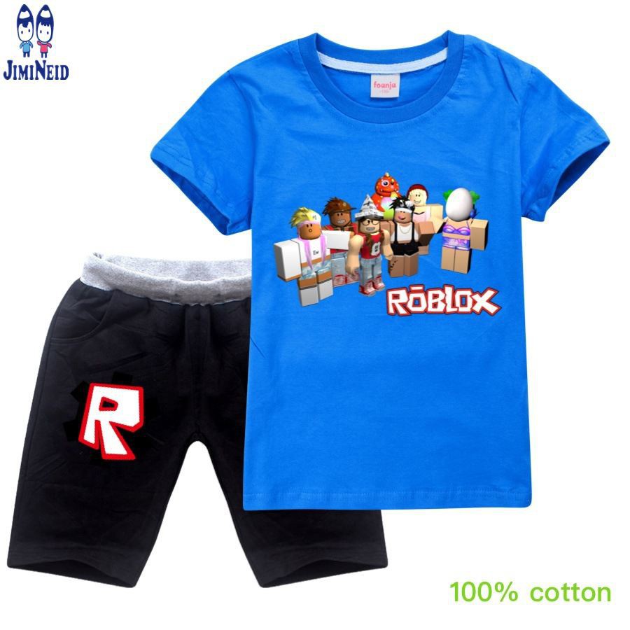 【JD】Summer Hot ROBLOX sale boys fashion suits Short-sleeved cotton T-shirt + shorts 2-piece set