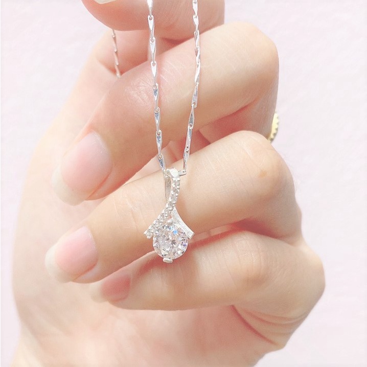 Dây chuyền nữ bạc ý mặt hình giọt lệ gắn đá - Trang sức bạc Evasilver
